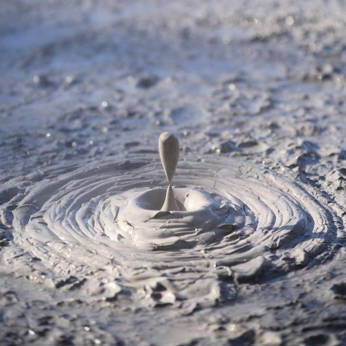 Geothermal mud pool in Rotorua with a mud plop bubbling from active geothermal activity 